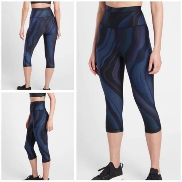 Athleta Accelerate Geode Crop Leggings Black/Blue Size S - Picture 1 of 6
